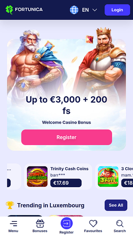 Fortunica Casino Mobile Homepage