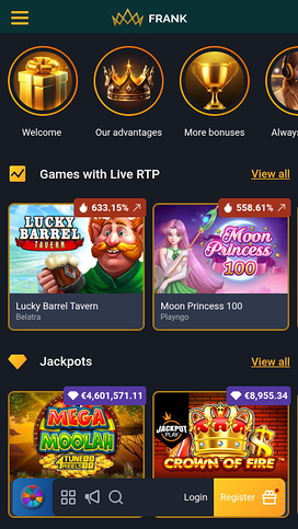 Frank Casinos mobila hemsida