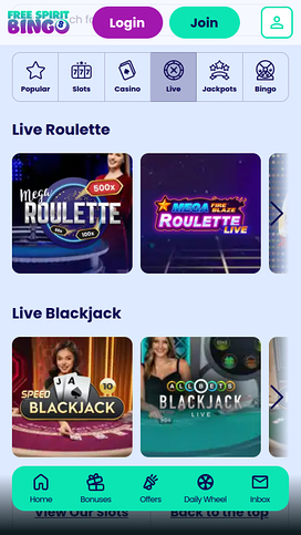Free Spirit Bingo Mobile Live Dealer