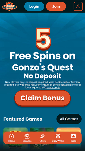 Freebet Casino Mobile Homepage