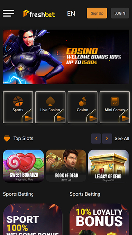Fresh Bet Casino Mobile Homepage