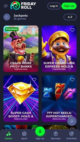 FridayRoll Casino jackpot mobile page