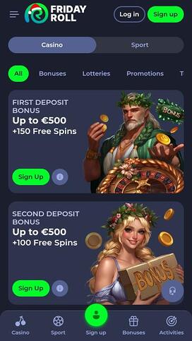 FridayRoll Casino promotions mobile page