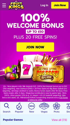 FruitKings Casino Mobile Homepage
