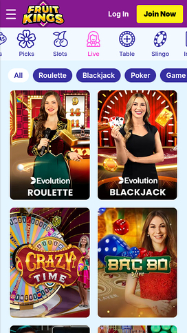 FruitKings Casino Mobile Live Dealer
