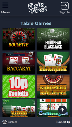 Fruits 4 Real Casino Mobile Table Games