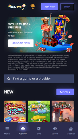 Fruity King Casino Mobile Homepage