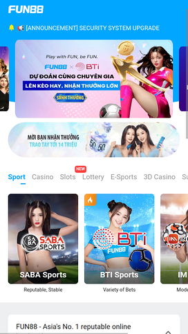 Fun88 Casino Mobile Homepage