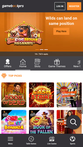 Gamebookers Mobile Homepage