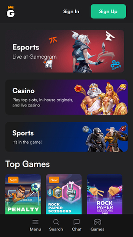 Gamegram Casino Mobile Homepage