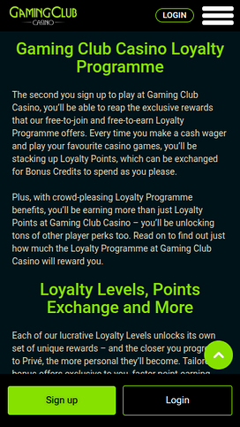 Gaming Club Casino Mobile VIP Program