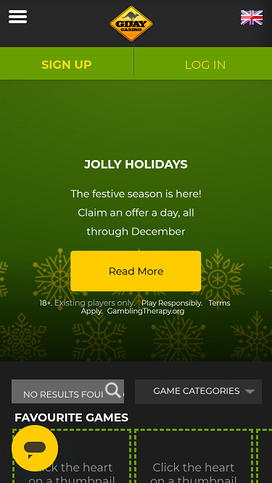 Gday Casino Mobile Homepage