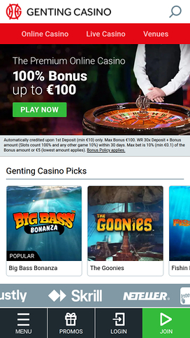 Genting Casino Mobile Homepage