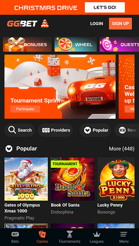 GG.bet Casino Mobile Homepage
