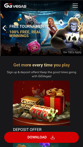 Homepage screenshot of GGVegas Casino for Mobile