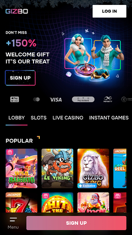 Página de inicio móvil de Gizbo Casino