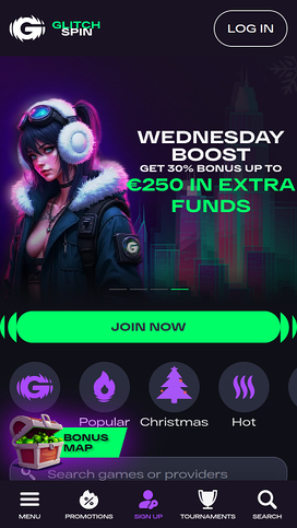 Glitchspin Casino Mobile Homepage