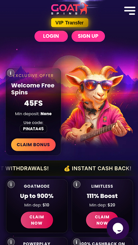 Goat Spins Casino Mobile Homepage