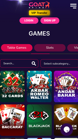 Goat Spins Casino Mobile Table Games