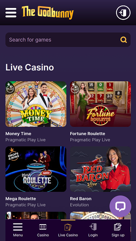 GodBunny Casino Mobile Live Dealer