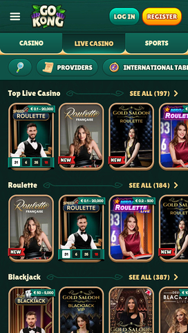 Casino móvil GoKong con crupier en vivo