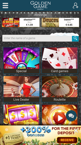 Golden Game Casino Mobile Homepage