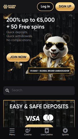 Golden Panda Casino Mobile Homepage