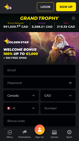 Golden Star Casino Mobile Homepage