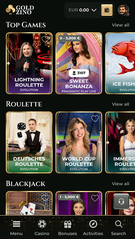 Goldzino Casino Live Dealer Mobile