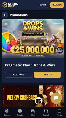 Página móvil de promociones de Grailbet Casino