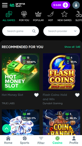 Juegos de casino GranaWin para móviles