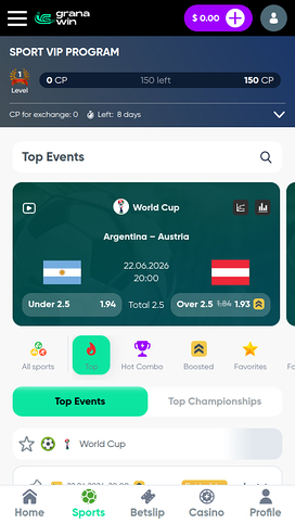 GranaWin Casino deportes móvil