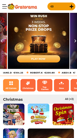 Gratorama Casino Mobile Homepage