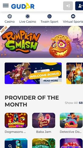Gudar Casino Homepage Mobile