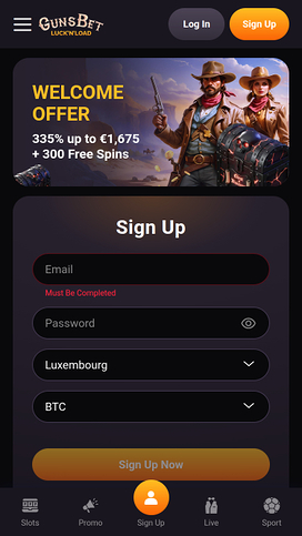 Gunsbet Casino Mobile Homepage