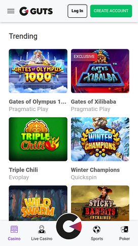 Guts Casino Mobile Games