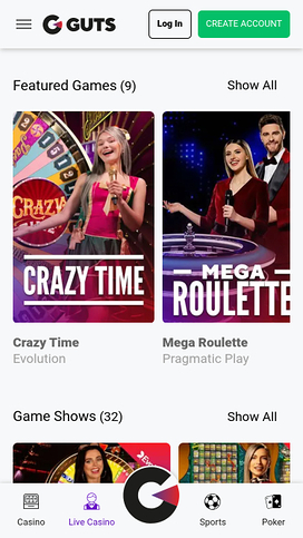 Guts Casino Mobile Live Dealer