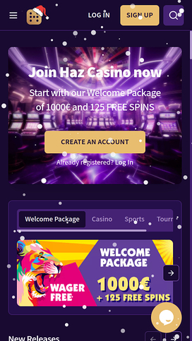 Haz Casino Mobile Homepage