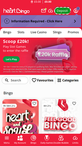Heart Bingo Casino Mobile Homepage
