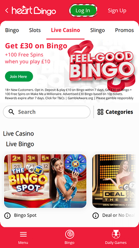 Heart Bingo Casino Mobile live dealer