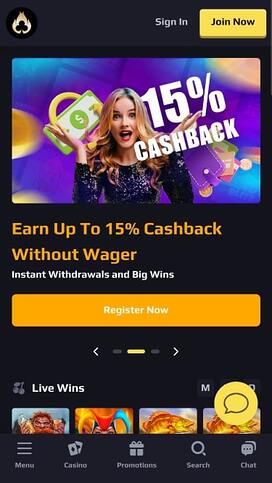 Interfejs mobilny Heats Casino na smartfonie