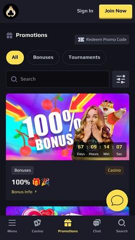Promociones móviles de Heats Casino