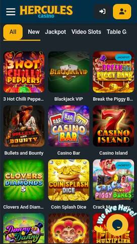 Captura de pantalla de la página móvil de juegos de Hercules Casino