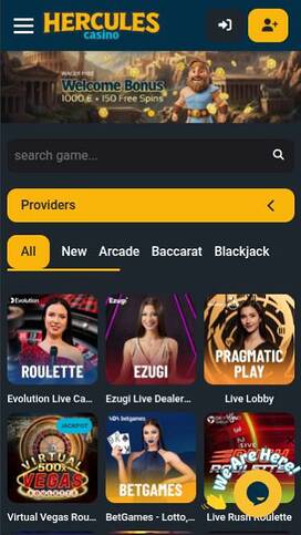 Captura de pantalla móvil en vivo del casino Hércules