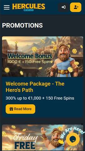Captura de pantalla de la página móvil de promociones del casino Hércules