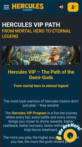 Captura de pantalla de la página móvil VIP del casino Hércules