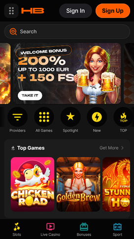 Homepage screenshot of Hertzbetz Casino for Mobile