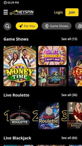 HeySpin Casino Live Dealer Mobile