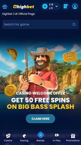 High Bet Casino Mobile Homepage