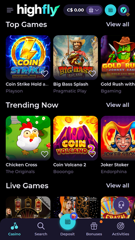 High Fly Bet Casino Mobile Games